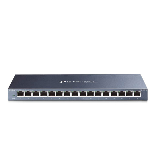 TP-Link 16 Port Gigabit Ethernet Network Switch, Desktop/ Wall-Mount, Fanless, Sturdy Metal w/ Shielded Ports, Traffic Optimization, Unmanaged, Limited Lifetime Protection (TL-SG116) Black